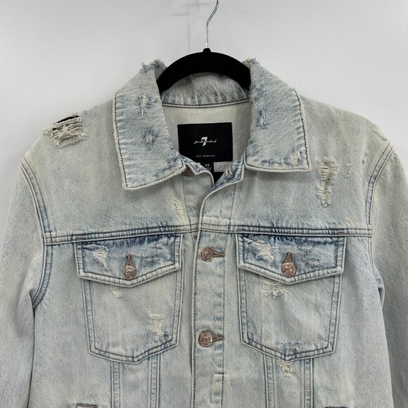 7 FOR ALL MANKIND Oversized Boyfriend Distressed Jean Jacket Sun Bleached XS - Picture 3 of 8